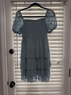 Altar'd State Light Blue Smocked Tiered Dot Chiffon